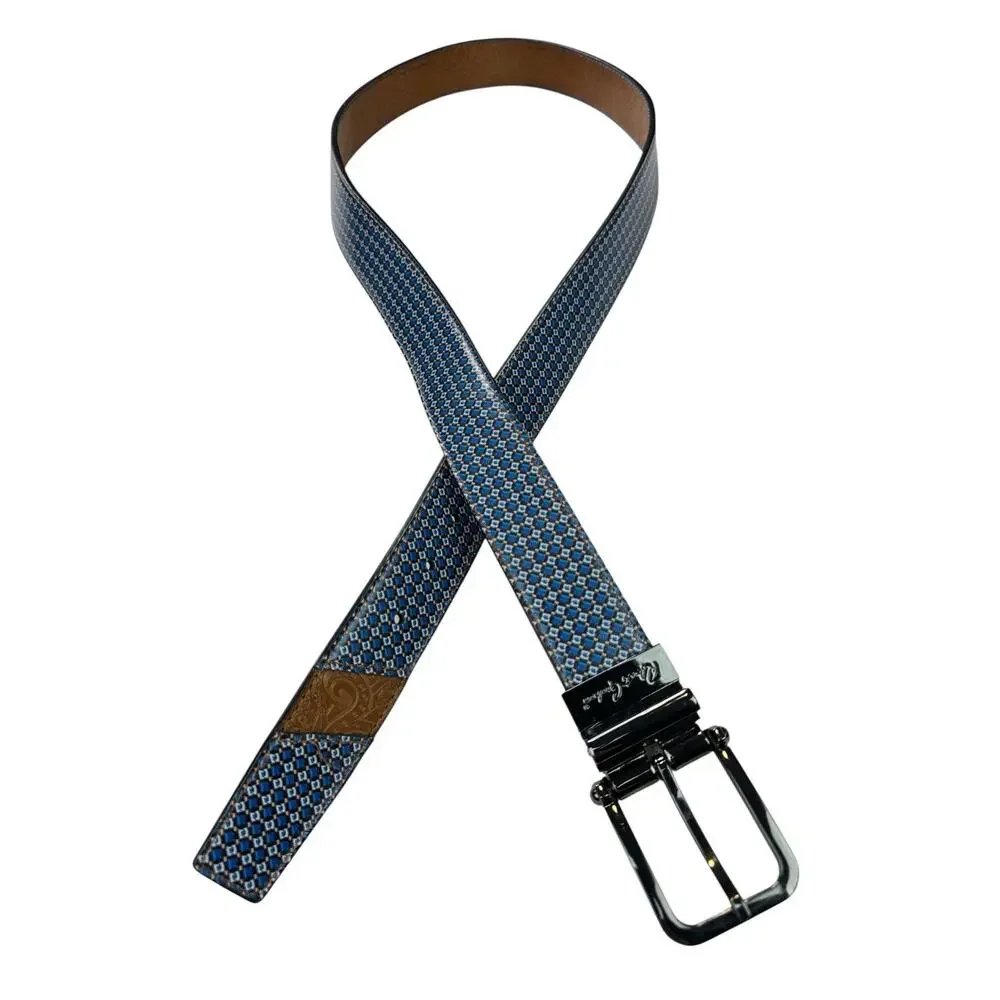 Robert Graham Blue Print w/Paisley Brown Print Reversible Belt Size 44